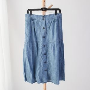 Madewell Button-Front Tiered Midi Skirt in Indigo Gingham Check sz 8